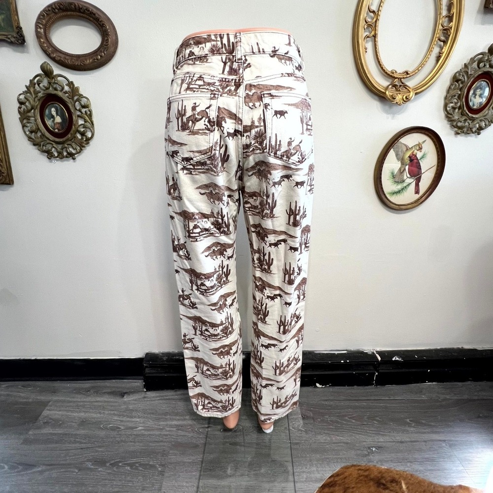 Reformation Jeans "Desert Sand" Cowboy Print High-Rise Straight Jeans 25 - Picture 3 of 8